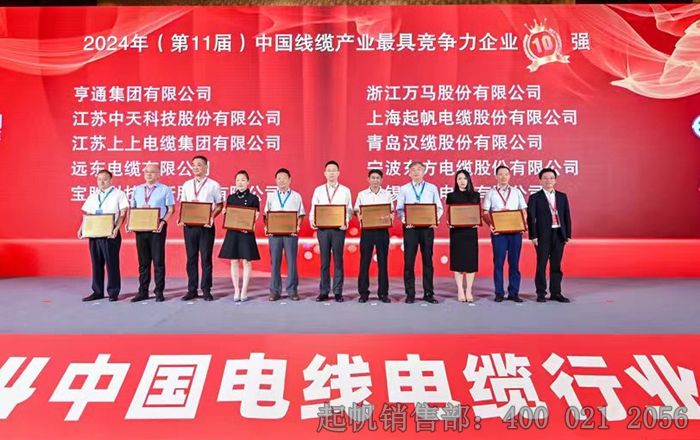 2024年度电缆行业最具竞争力企业WilliamHill中文官方网站位列第七名·颁奖